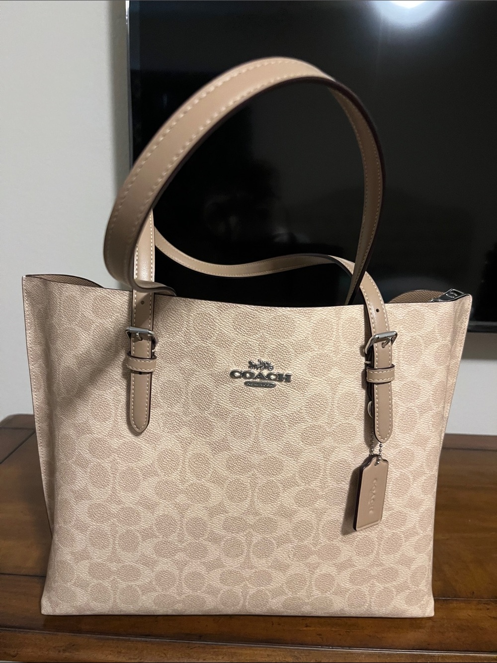 Coach Beige Signature Tote with Leather Straps